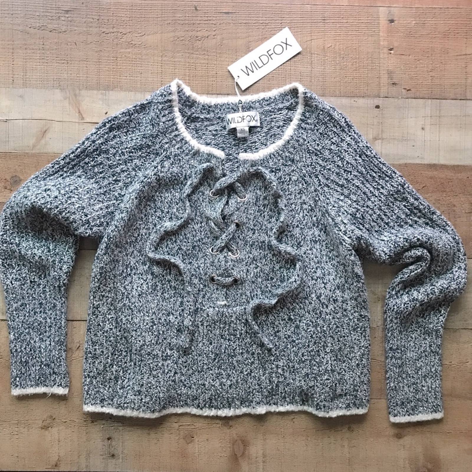 Wildfox Queen Oxford Chunky Lace Front Sweater Xs